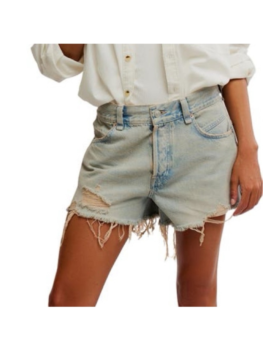 NWT We The Free People Now Or Never Distressed Light Wash Cutoff Denim Shorts 25